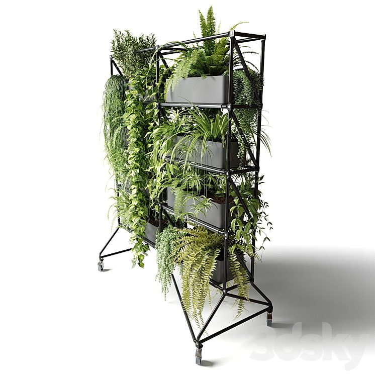 Mobile rack with plants 3DS Max Model - thumbnail 2