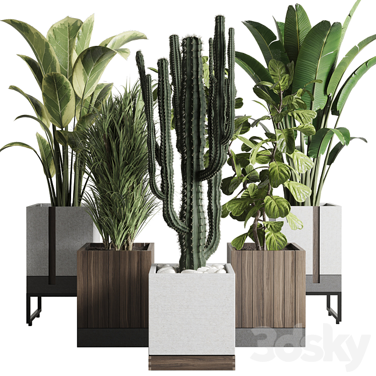 Plant box_Indoor outdoor plant 163 wooden and concrete dirt vase box pot palm cactus Collection 3DS Max Model - thumbnail 3