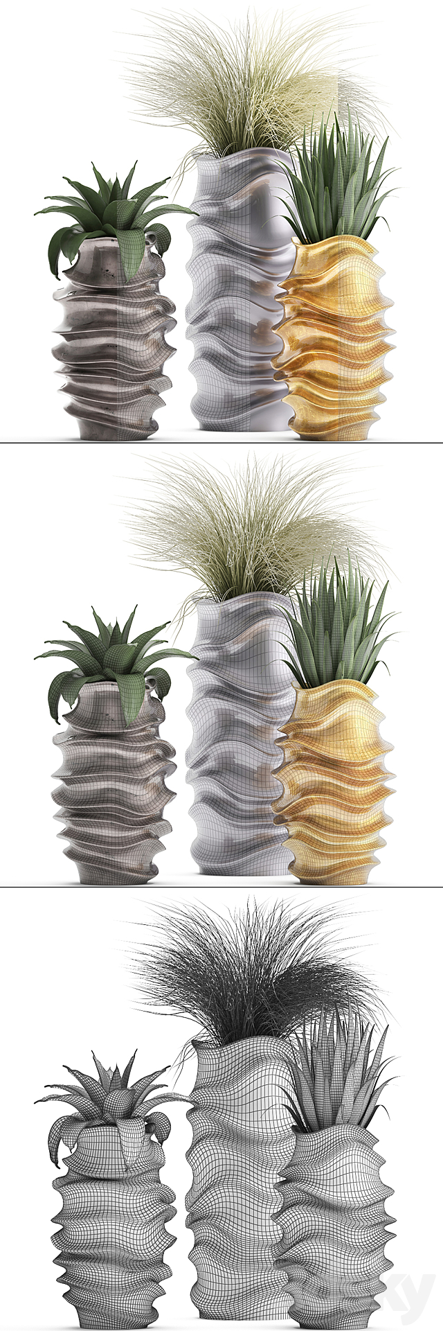 Plant collection 289. luxury flowerpot pot grass agave interior plants luxury decor 3DS Max Model - thumbnail 3