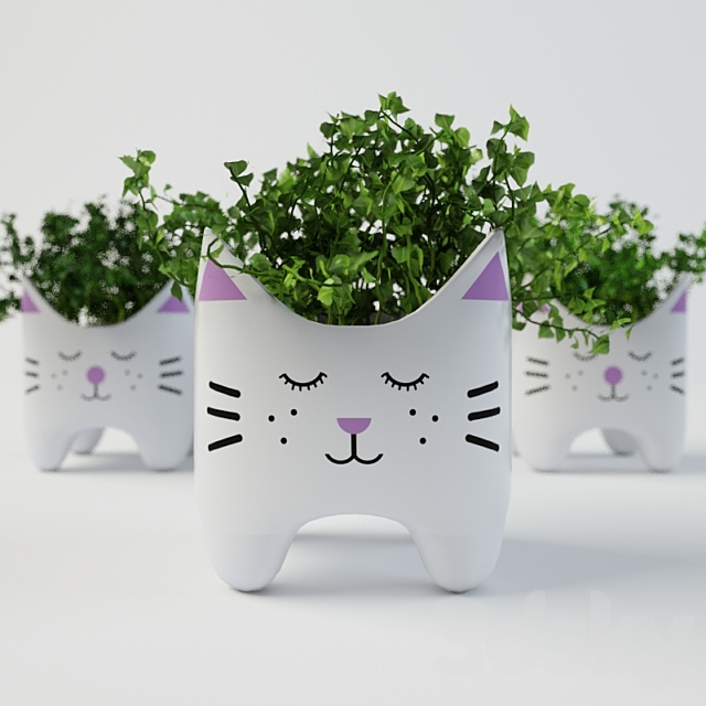 Plant with cat vases 3DS Max Model - thumbnail 2