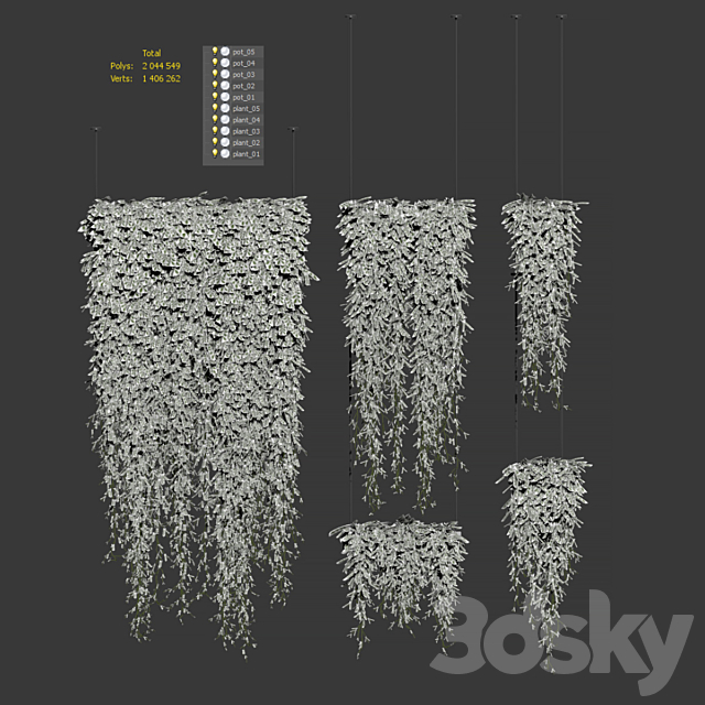 Plants in hanging pots v4. 5 models 3ds Max - thumbnail 3