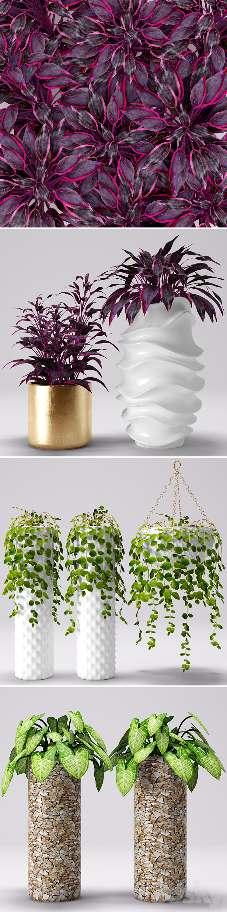 Plants in pots white pot flowerpot flower 3DS Max - thumbnail 2