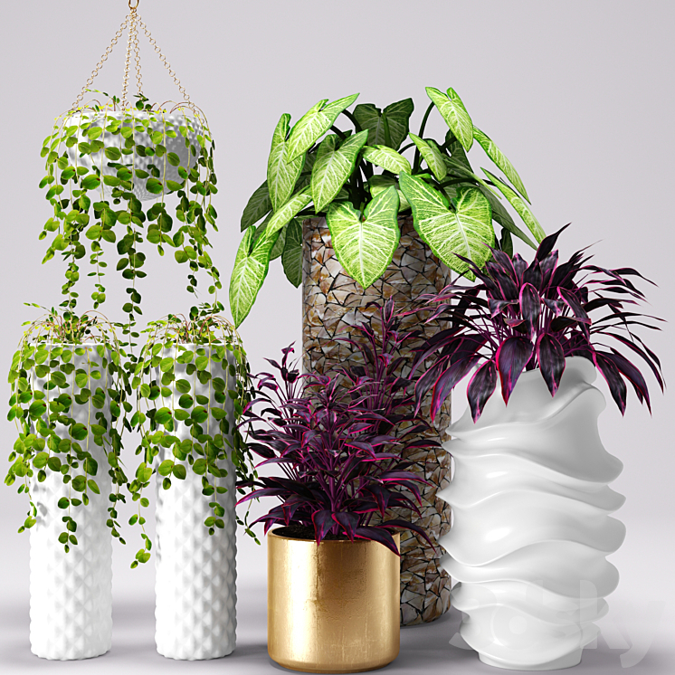 Plants in pots white pot flowerpot flower 3DS Max - thumbnail 1