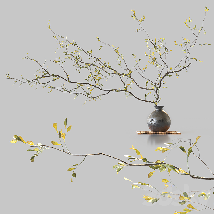 Plum branch in flower arrangement vase 3DS Max Model - thumbnail 3
