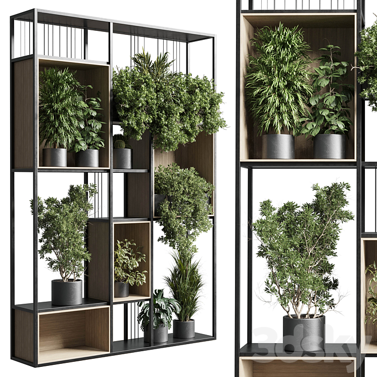 Standing metal shelf with a set 384 of plants in metal boxes corona 3DS Max Model - thumbnail 1