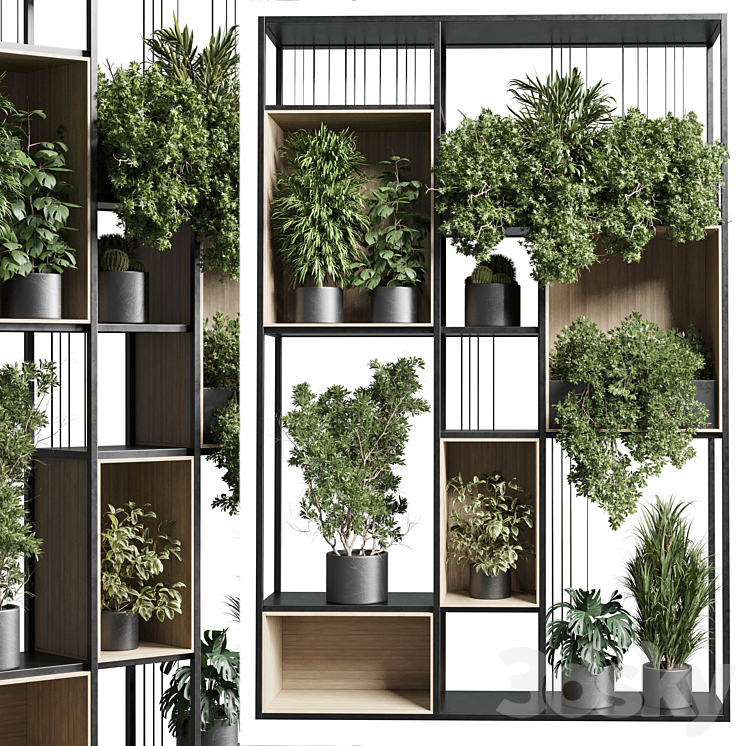 Standing metal shelf with a set 384 of plants in metal boxes corona 3DS Max Model - thumbnail 2