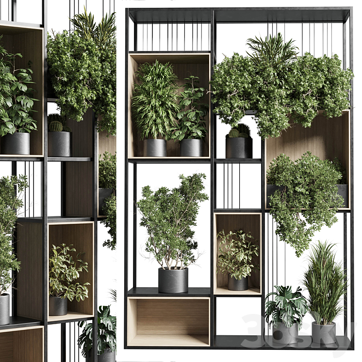Standing metal shelf with a set 384 of plants in metal boxes corona 3DS Max - thumbnail 2