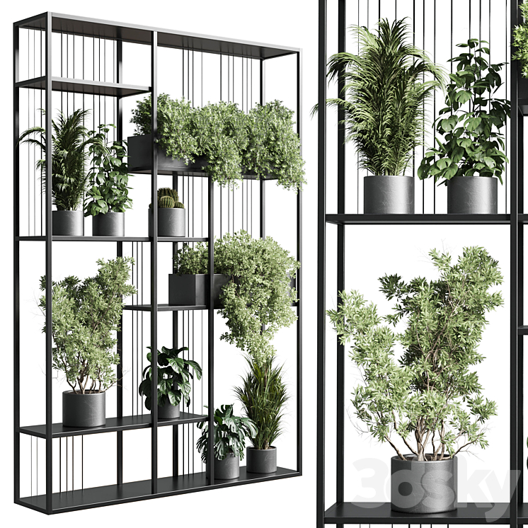 Standing metal shelf with a set of plants in concrete and metal boxes 325 3DS Max Model - thumbnail 1