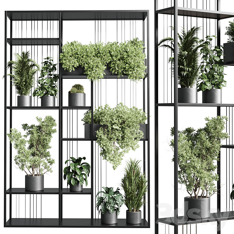 Standing metal shelf with a set of plants in concrete and metal boxes 325 3DS Max Model - thumbnail 2