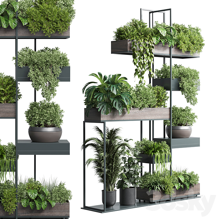 Standing metal shelf with a set of plants in wooden and metal boxes 267 3DS Max - thumbnail 1