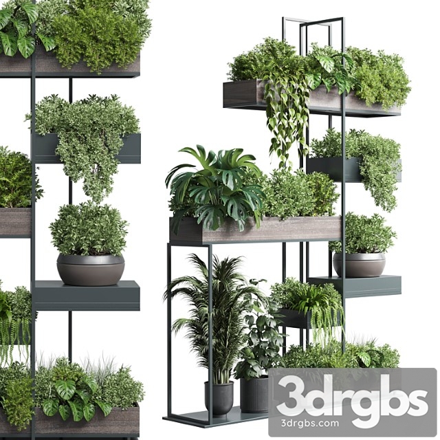 Standing metal shelf with a set of plants in wooden and metal boxes 267 - thumbnail 1