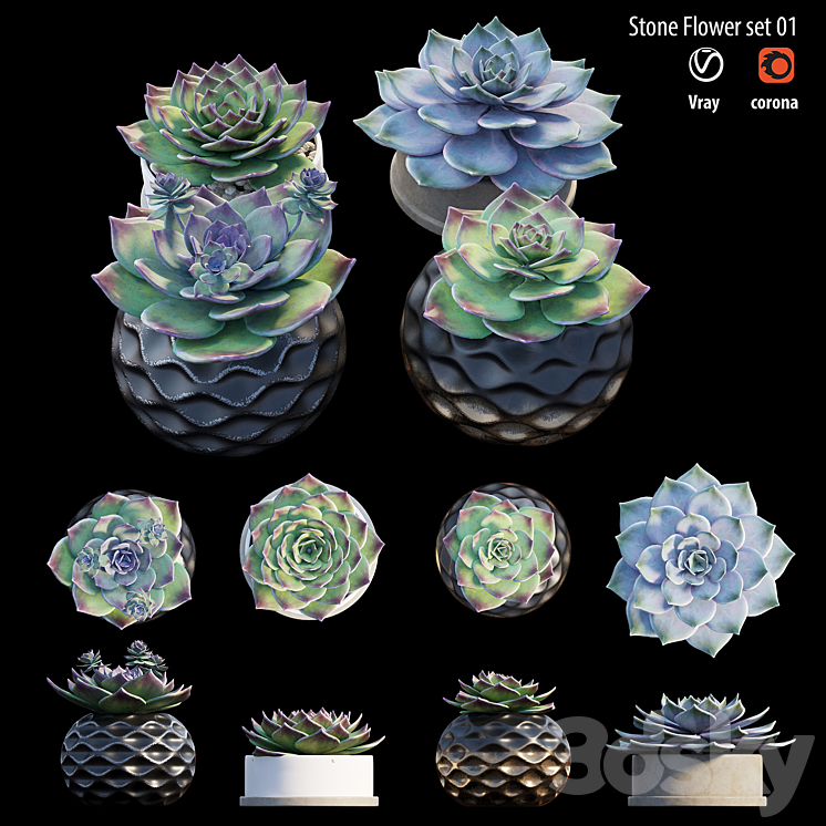 Stone flower set 01 3DS Max - thumbnail 1