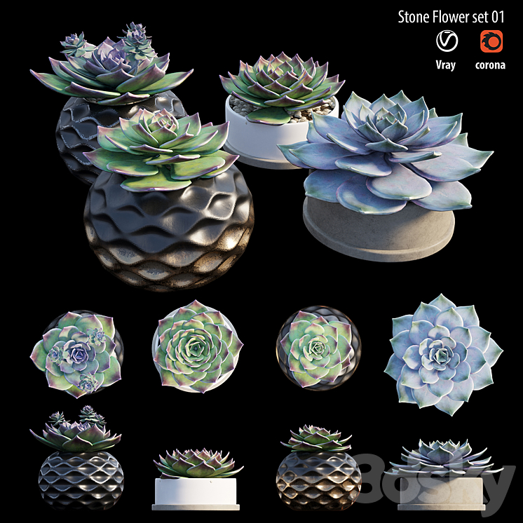 Stone flower set 01 3DS Max - thumbnail 2