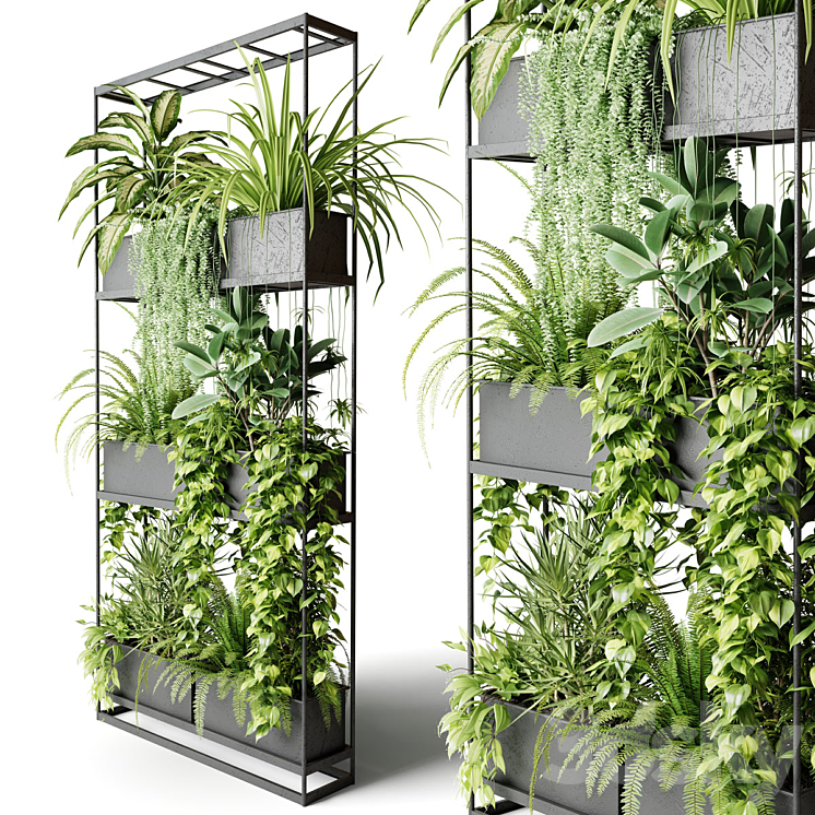 Wide metal rack with indoor plants 3DS Max Model - thumbnail 1