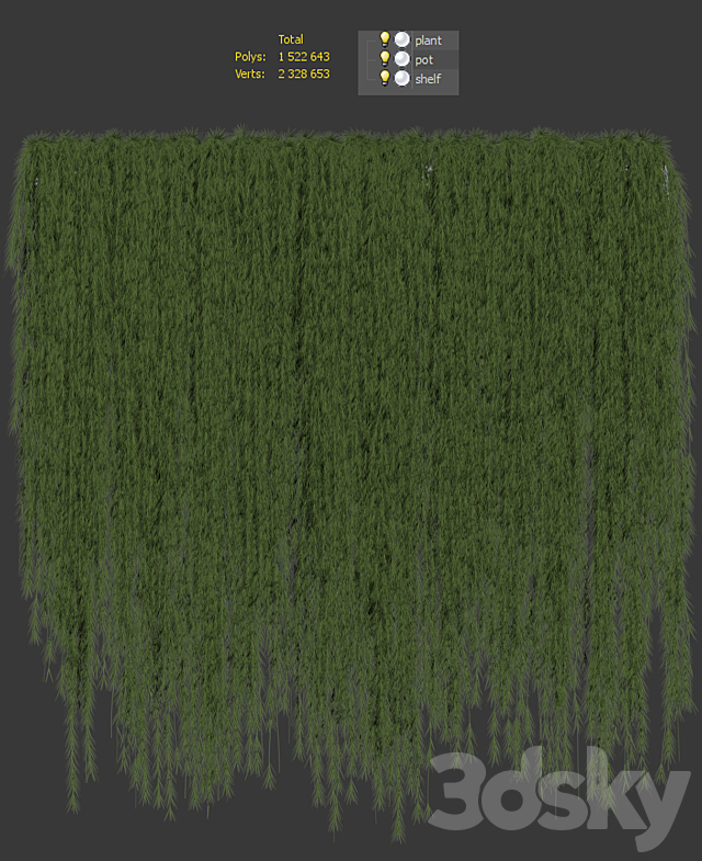 A wall of drooping plant branches 3DSMax File - thumbnail 3