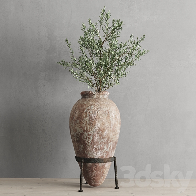 Antique vessel and olive branch 3ds Max - thumbnail 1