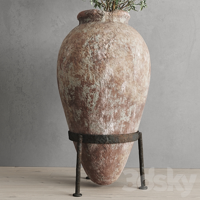 Antique vessel and olive branch 3ds Max - thumbnail 3