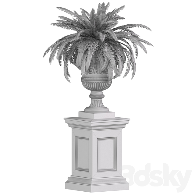 Boston Fern in a classic flowerpot.Flowers Garden Plant Palm Entrance Doors Flowerpot Patio Balcony 3DS Max Model - thumbnail 3