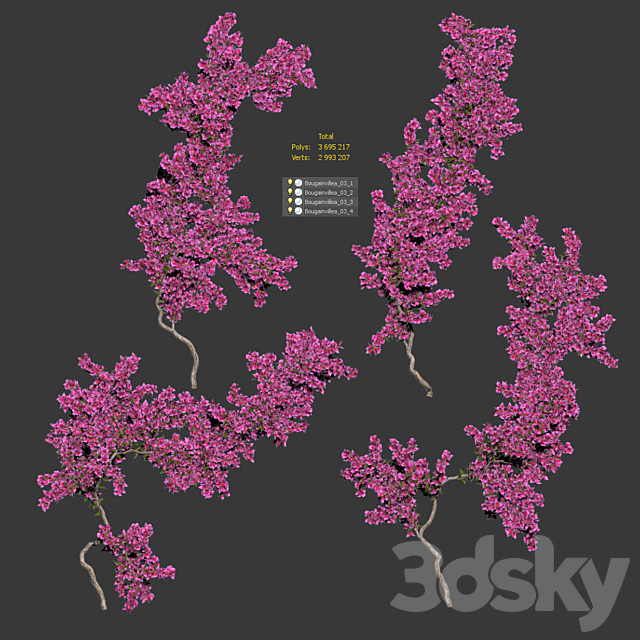 Bougainvillea for walls. 4 models 3ds Max - thumbnail 2