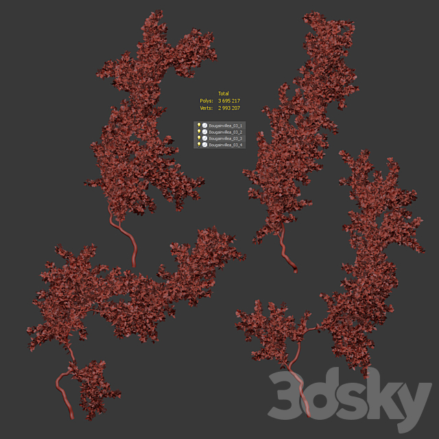 Bougainvillea for walls. 4 models 3ds Max - thumbnail 3