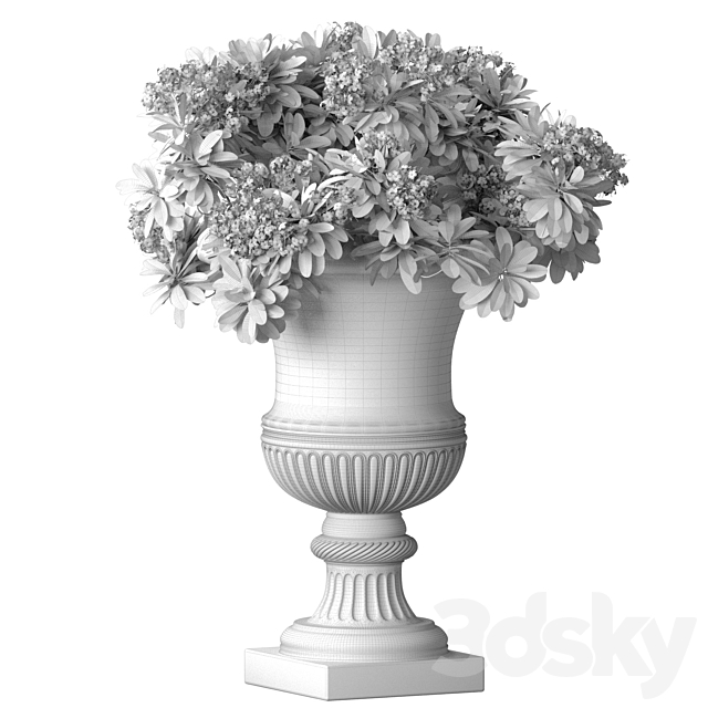 Bouquet of white flowers in a classic black vase for decoration 3ds Max - thumbnail 3