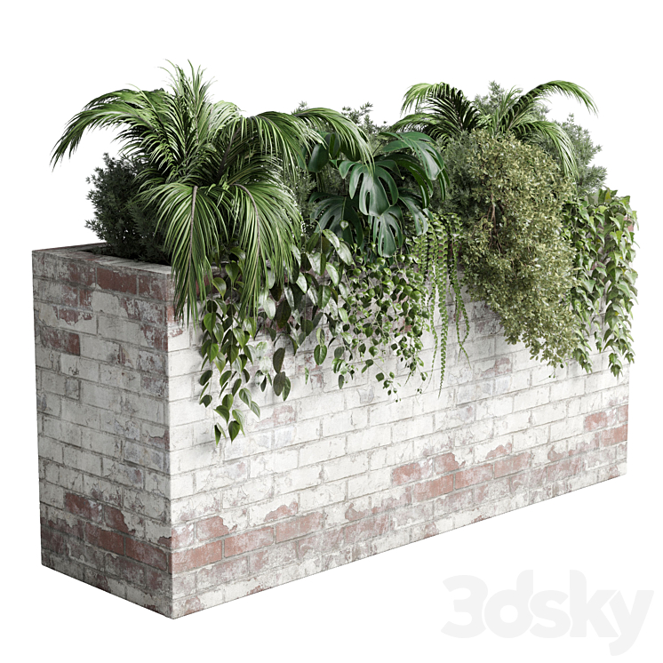 brick box plants on stand – set outdoor plant 117 brick dirt vase 3DS Max Model - thumbnail 3