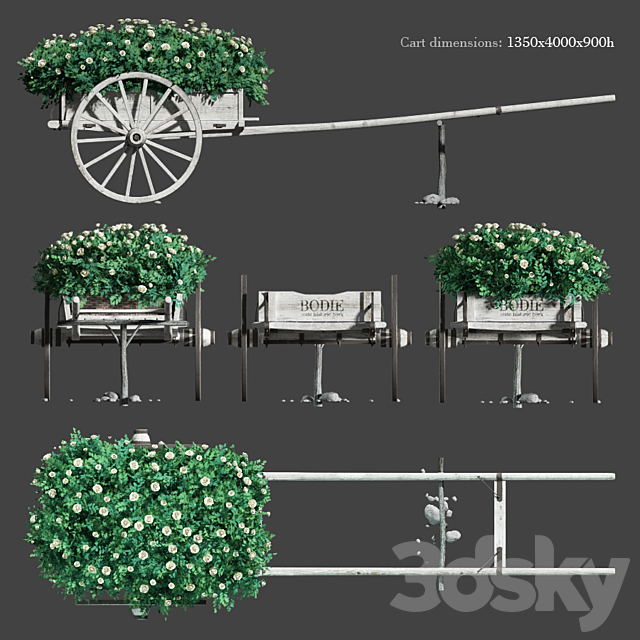 Cart with flowers 3DS Max Model - thumbnail 2