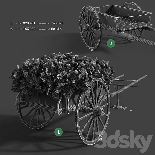 Cart with flowers 3DS Max Model - thumbnail 4