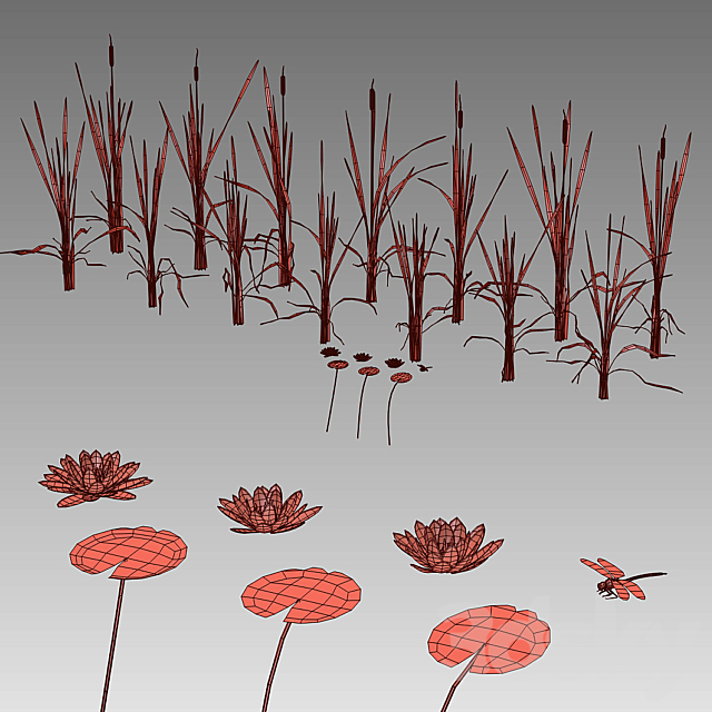 Cattail water lily dragonfly 3DS Max Model - thumbnail 3