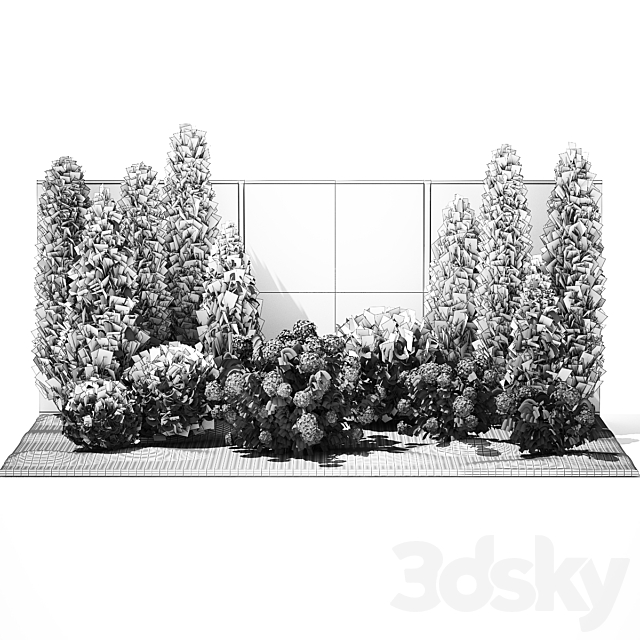 Collection of plants garden with bushes and trees for landscape design with thuja cypress flowering Hydrangea white. Set 1378. 3DS Max Model - thumbnail 7