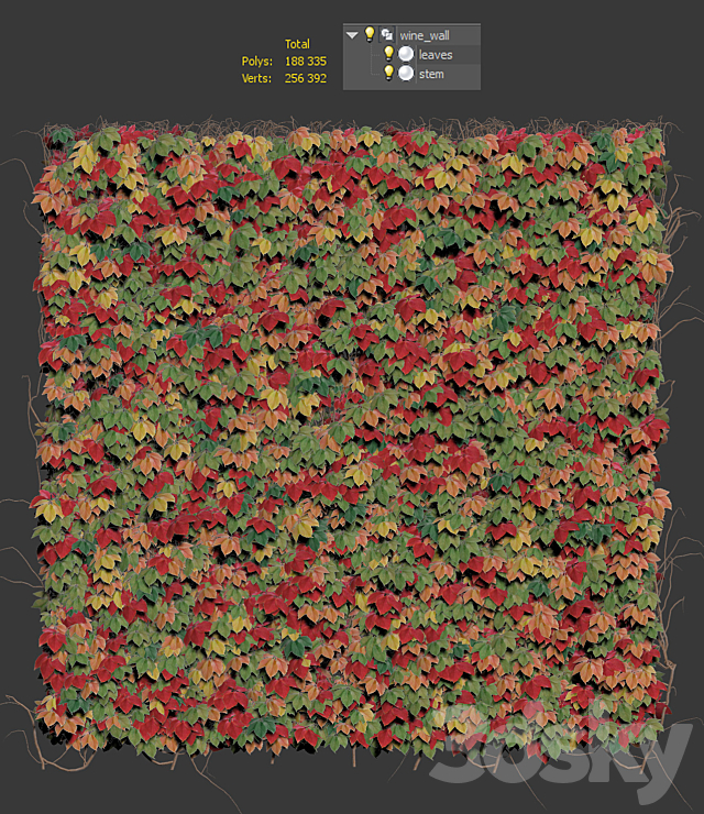 Decorative wall of autumn leaves of grapes 3DS Max Model - thumbnail 3