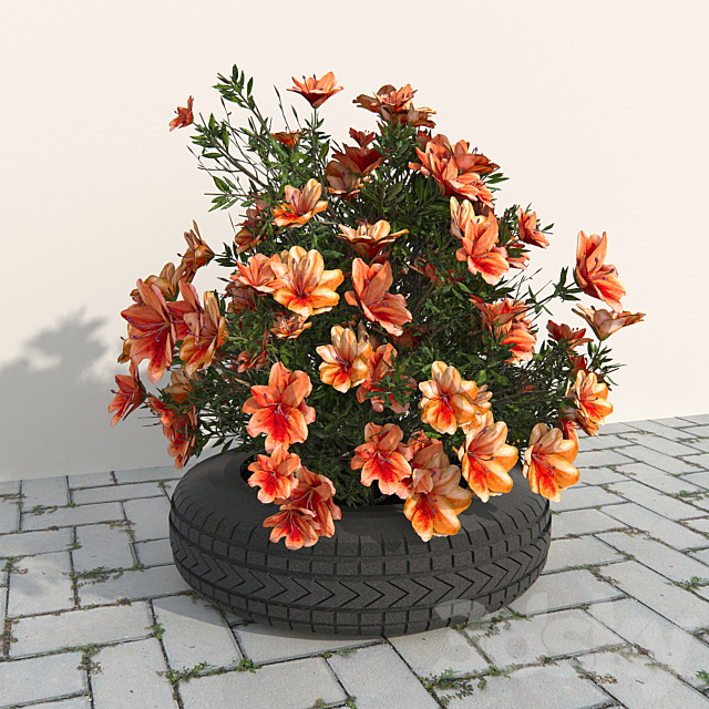 flowerbed red azaleas 3ds Max - thumbnail 1