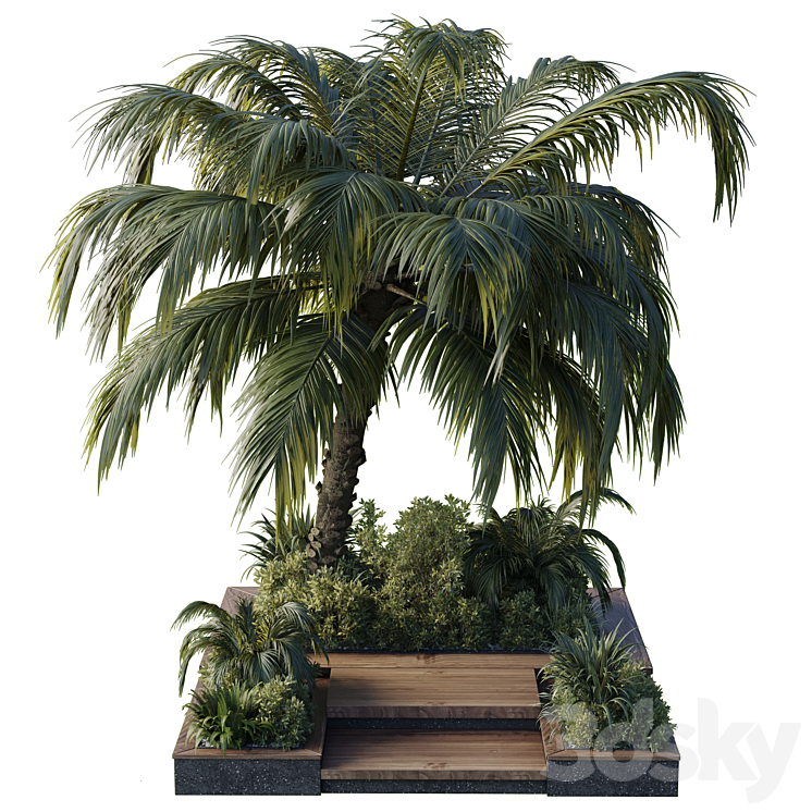 garden pot tree palm bush fern grass concrete base Collection Outdoor plant 102 3DS Max Model - thumbnail 3