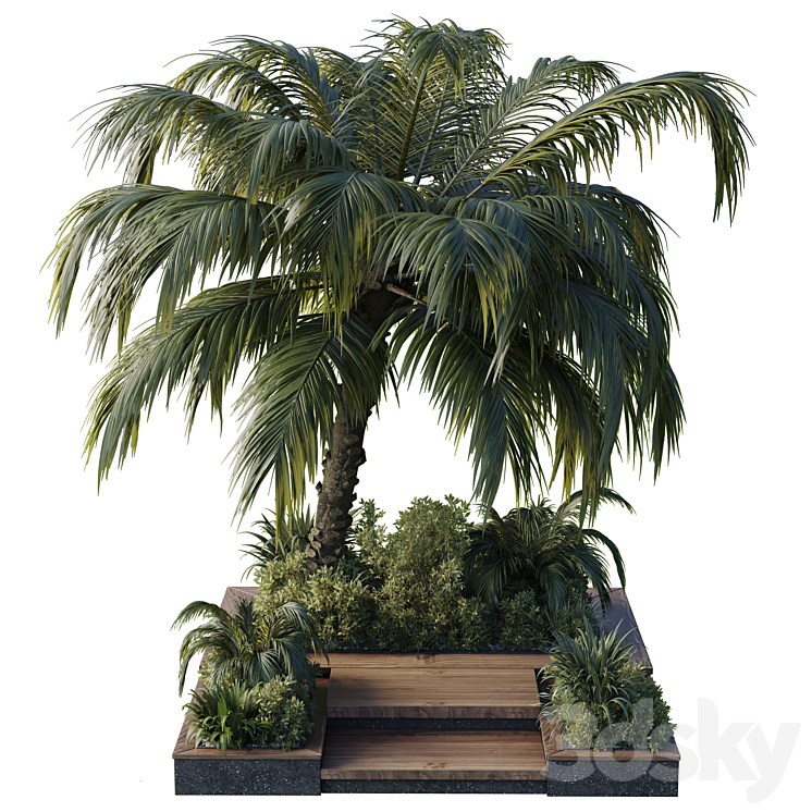 garden pot tree palm bush fern grass concrete base Collection Outdoor plant 102 3DS Max - thumbnail 1