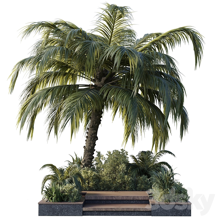 garden pot tree palm bush fern grass concrete base Collection Outdoor plant 102 3DS Max - thumbnail 2