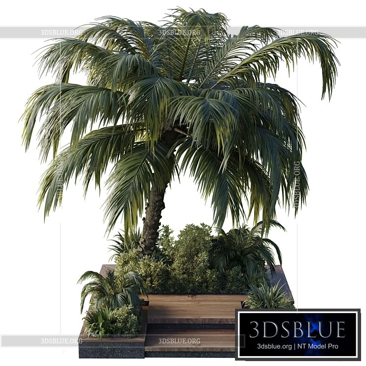 garden pot tree palm bush fern grass concrete base Collection Outdoor plant 102 3DS Max - thumbnail 3