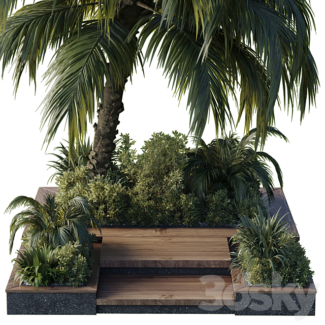 garden pot tree palm bush fern grass concrete base Collection Outdoor plant 102 3DS Max Model - thumbnail 3