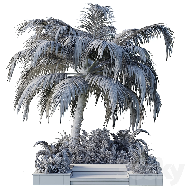 garden pot tree palm bush fern grass concrete base Collection Outdoor plant 102 3DS Max Model - thumbnail 6