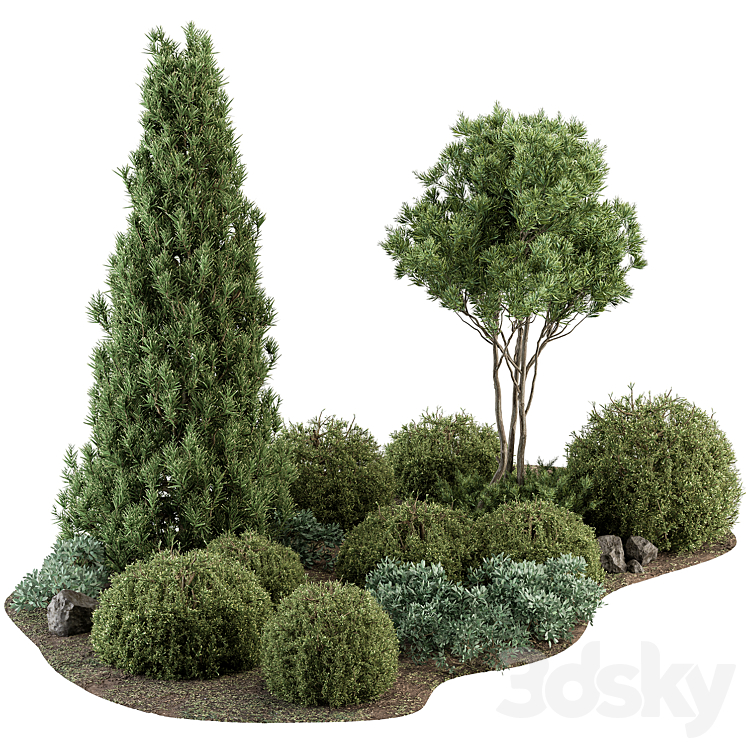 Garden Set Topiary and pine Plants – Outdoor Plants Set 410 3DS Max Model - thumbnail 1