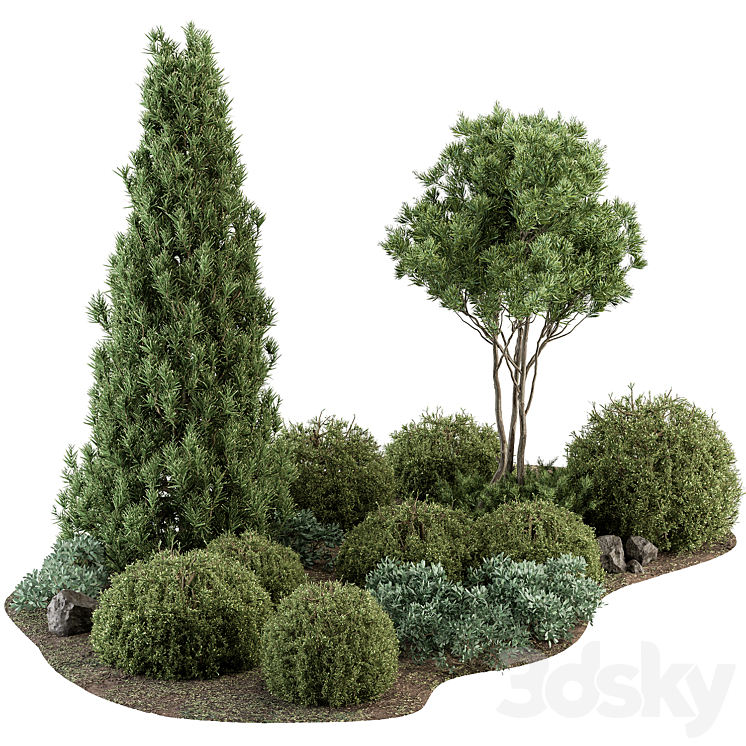 Garden Set Topiary and pine Plants – Outdoor Plants Set 410 3DS Max - thumbnail 1