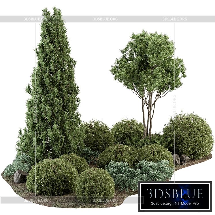 Garden Set Topiary and pine Plants – Outdoor Plants Set 410 3DS Max - thumbnail 3