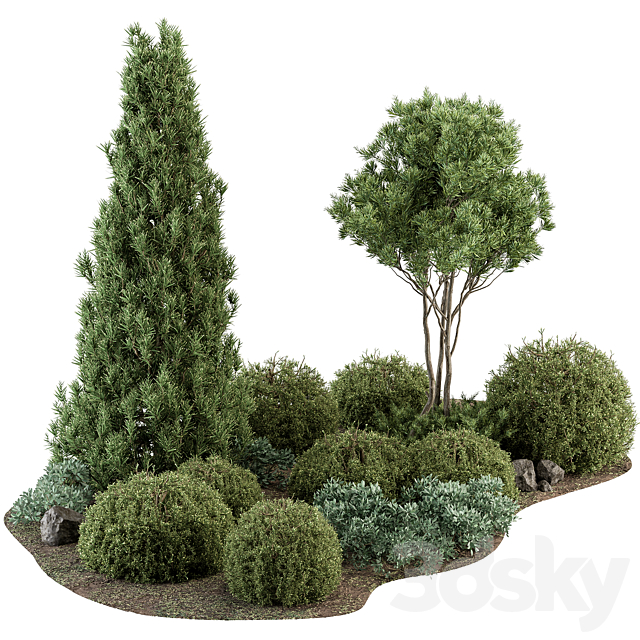 Garden Set Topiary and pine Plants – Outdoor Plants Set 410 3DS Max Model - thumbnail 1