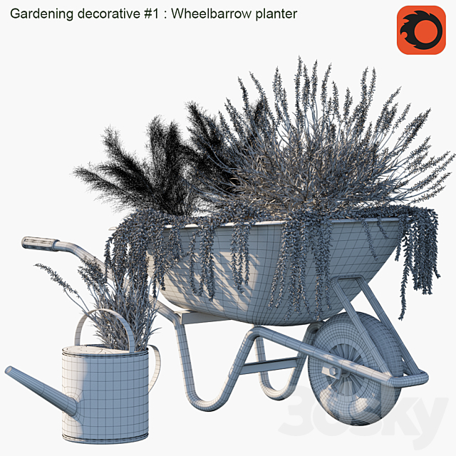 Gardening decorative # 1: Wheelbarrow planter 3DS Max Model - thumbnail 2