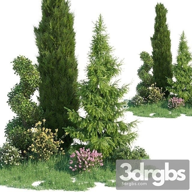 Green Coniferous Tree Set 3dsmax Download - thumbnail 1