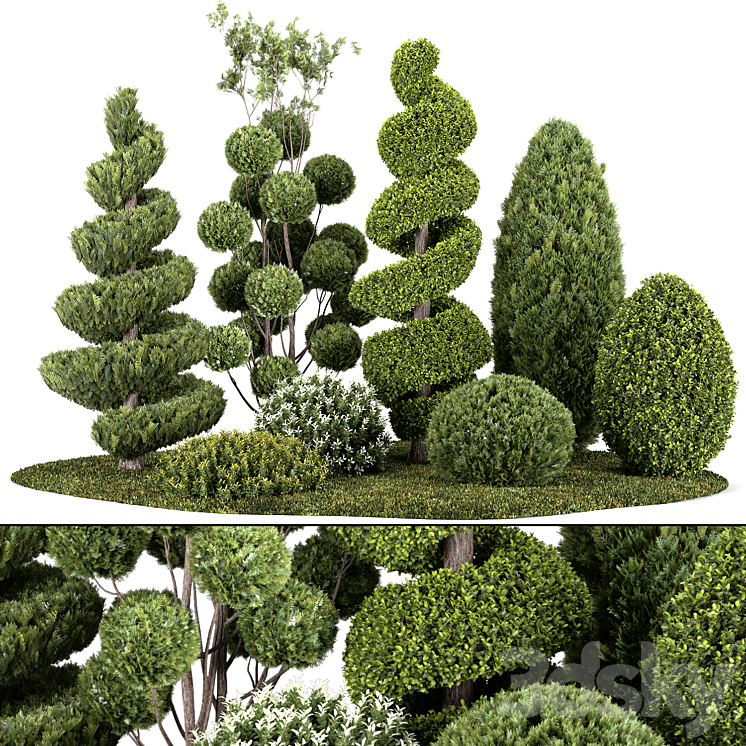 Group outdoor plants & Hedges 3DS Max Model - thumbnail 3