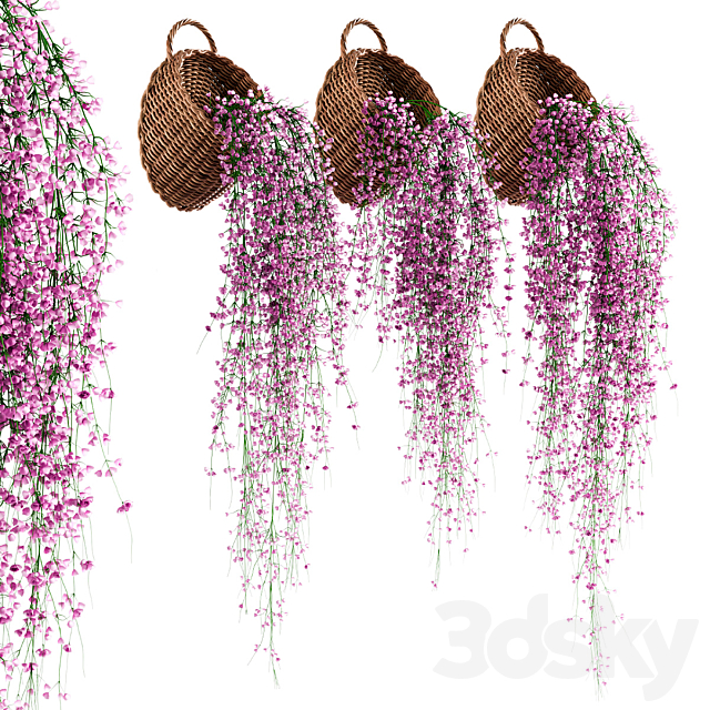 Hanging plants in wicker pots v2 3ds Max - thumbnail 1