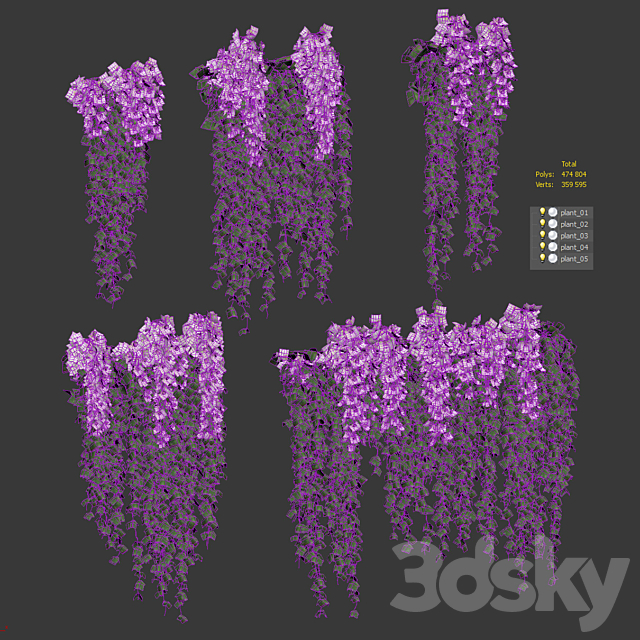 Hanging plants with white orchid flowers 3DS Max Model - thumbnail 4