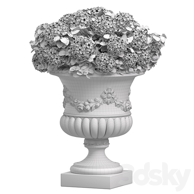 Hydrangea in a classic vase for decoration facade.Flowers Garden Plant Flowerpot Patio 3ds Max - thumbnail 3