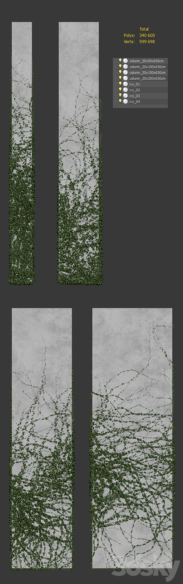 Ivy for rectangular columns. 4 models 3DS Max Model - thumbnail 3