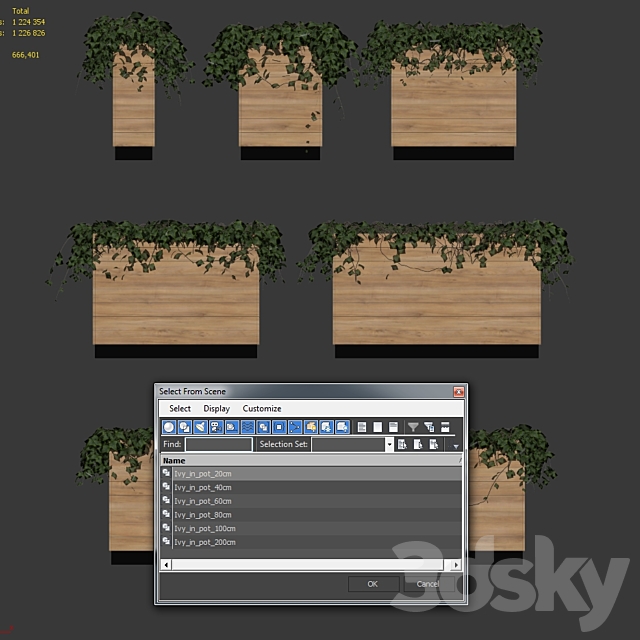 Ivy in pots. 6 Models 3DSMax File - thumbnail 3